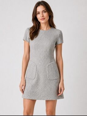 McGinn Size 4 Gray Wool Blend A-Line Shift Dress Mod Pockets